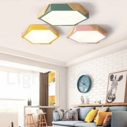 Dimmbare Macaron Ultradünne Mehrfarbige Holz-Deckenleuchte mit Acrylschirm Deckenlampe im nordischen Stil