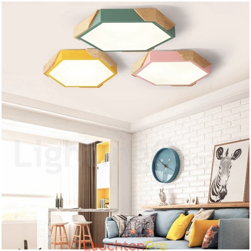 Dimmbare Macaron Ultradünne Mehrfarbige Holz-Deckenleuchte mit Acrylschirm Deckenlampe im nordischen Stil