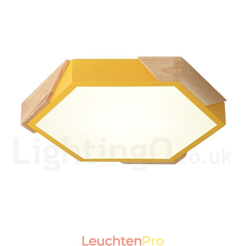 Dimmbare Macaron Ultradünne Mehrfarbige Holz-Deckenleuchte mit Acrylschirm Deckenlampe im nordischen Stil