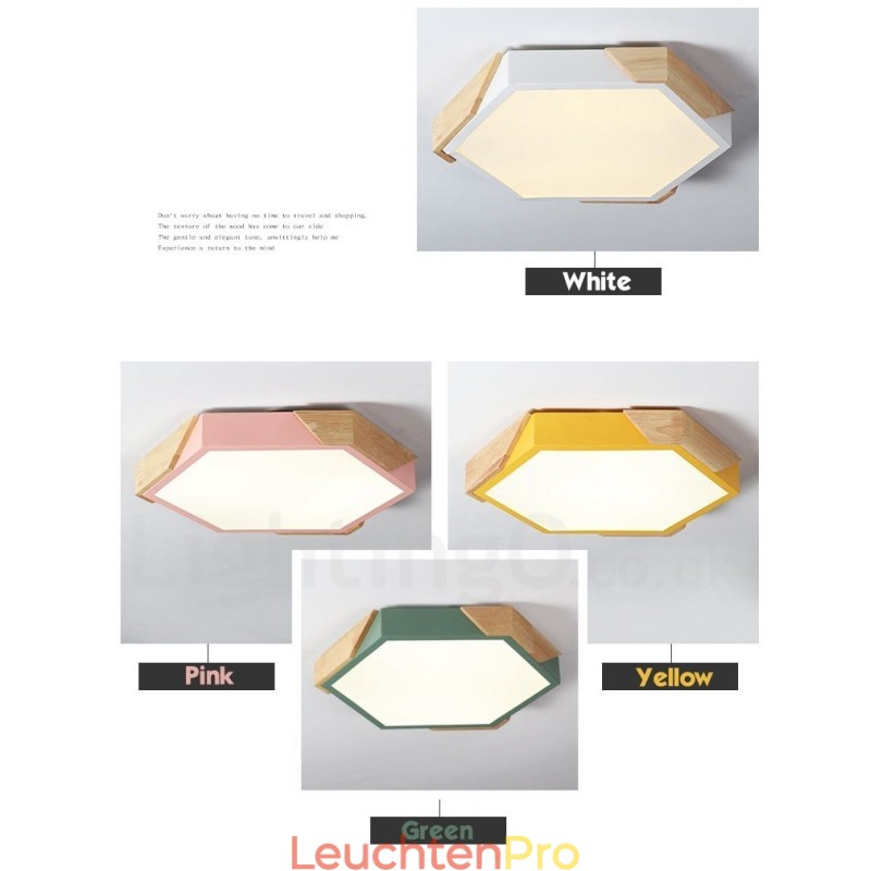 Dimmbare Macaron Ultradünne Mehrfarbige Holz-Deckenleuchte mit Acrylschirm Deckenlampe im nordischen Stil