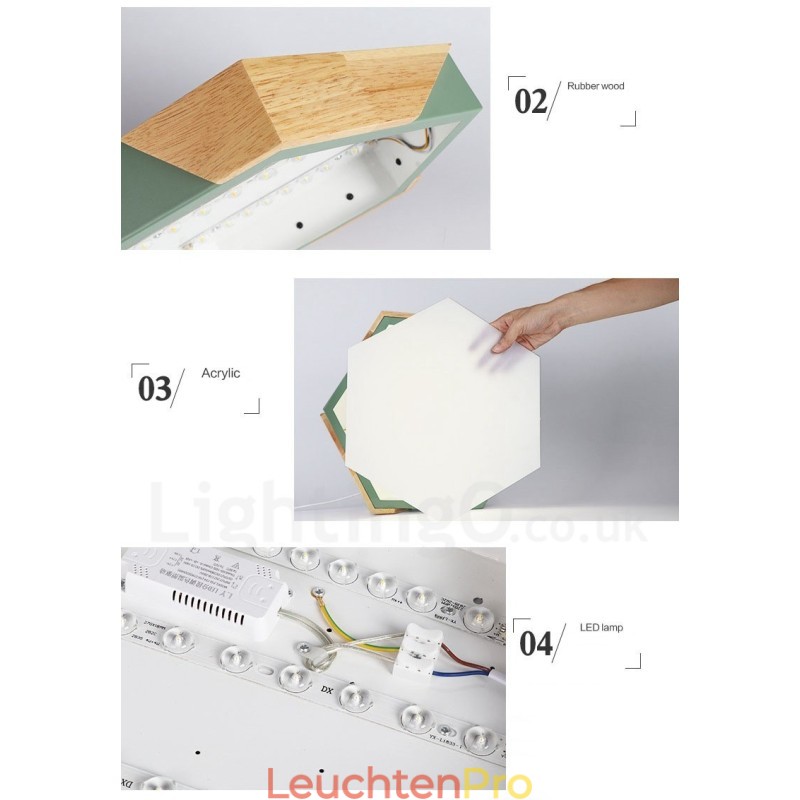 Dimmbare Macaron Ultradünne Mehrfarbige Holz-Deckenleuchte mit Acrylschirm Deckenlampe im nordischen Stil