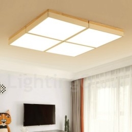 Große, quadratische, dimmbare Macaron-Deckenleuchte aus ultradünnem Holz in mehreren Farben mit Acrylschirm, Deckenlampe im nordischen Stil