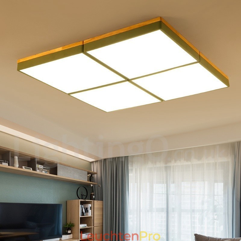 Große, quadratische, dimmbare Macaron-Deckenleuchte aus ultradünnem Holz in mehreren Farben mit Acrylschirm, Deckenlampe im nordischen Stil