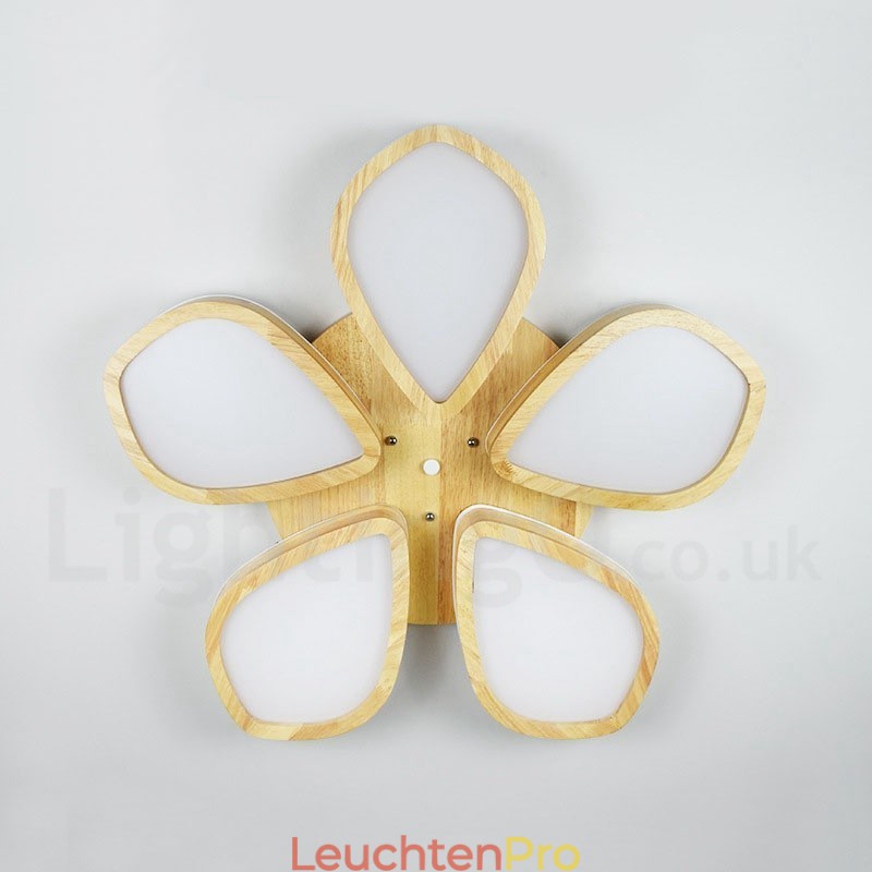 Deckenleuchte mit Blütenblatt-Design aus Holz mit Acrylschirm, Deckenlampe im nordischen Stil
