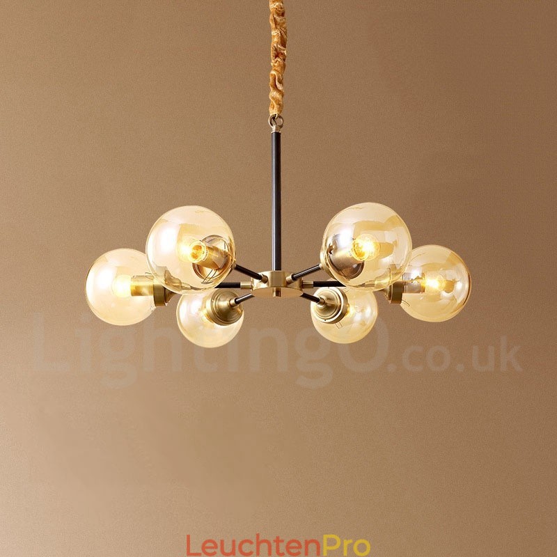 Luxuriöser rustikaler Kronleuchter im Retro-Vintage-Stil aus reinem Messing mit Glasschirmen