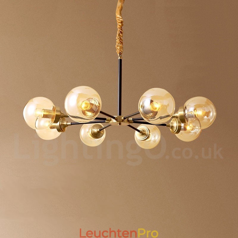 Luxuriöser rustikaler Kronleuchter im Retro-Vintage-Stil aus reinem Messing mit Glasschirmen