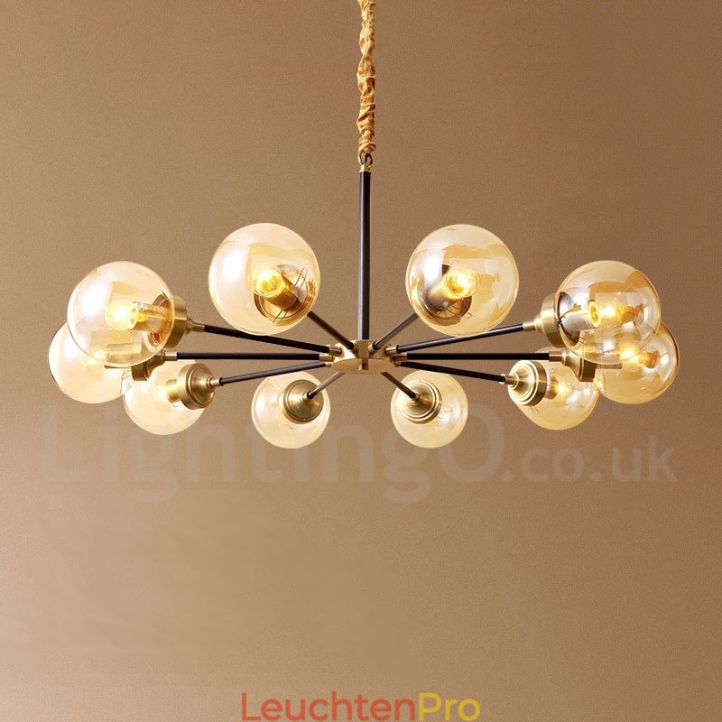 Luxuriöser rustikaler Kronleuchter im Retro-Vintage-Stil aus reinem Messing mit Glasschirmen