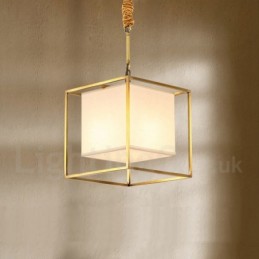 Hängeleuchte aus reinem Messing, schlicht, rustikal, Retro, Vintage, Messing, mit Stoffschirm