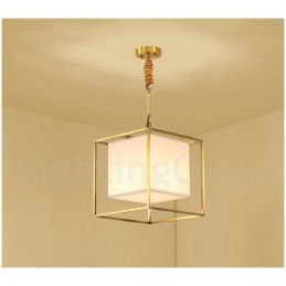 Hängeleuchte aus reinem Messing, schlicht, rustikal, Retro, Vintage, Messing, mit Stoffschirm