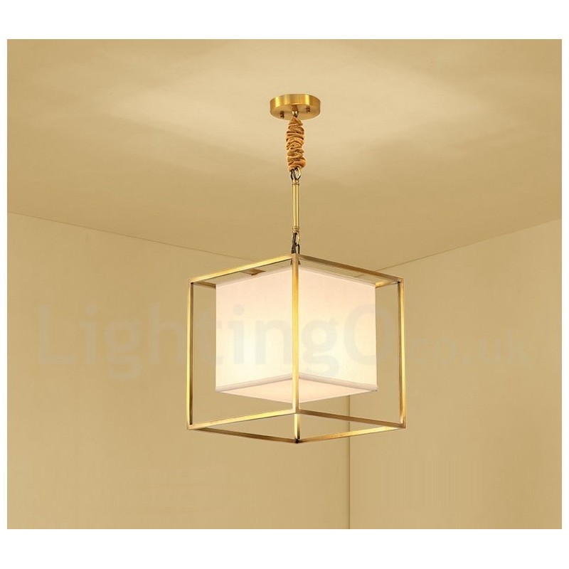 Hängeleuchte aus reinem Messing, schlicht, rustikal, Retro, Vintage, Messing, mit Stoffschirm