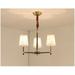 Großer luxuriöser rustikaler Retro-Vintage-Kronleuchter aus reinem Messing mit Stoffschirmen