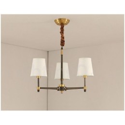 Großer luxuriöser rustikaler Retro-Vintage-Kronleuchter aus reinem Messing mit Stoffschirmen