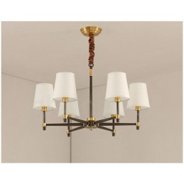 Großer luxuriöser rustikaler Retro-Vintage-Kronleuchter aus reinem Messing mit Stoffschirmen