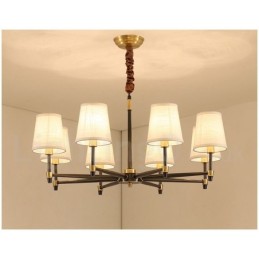 Großer luxuriöser rustikaler Retro-Vintage-Kronleuchter aus reinem Messing mit Stoffschirmen