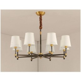 Großer luxuriöser rustikaler Retro-Vintage-Kronleuchter aus reinem Messing mit Stoffschirmen