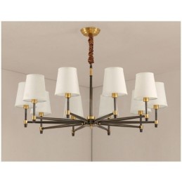 Großer luxuriöser rustikaler Retro-Vintage-Kronleuchter aus reinem Messing mit Stoffschirmen