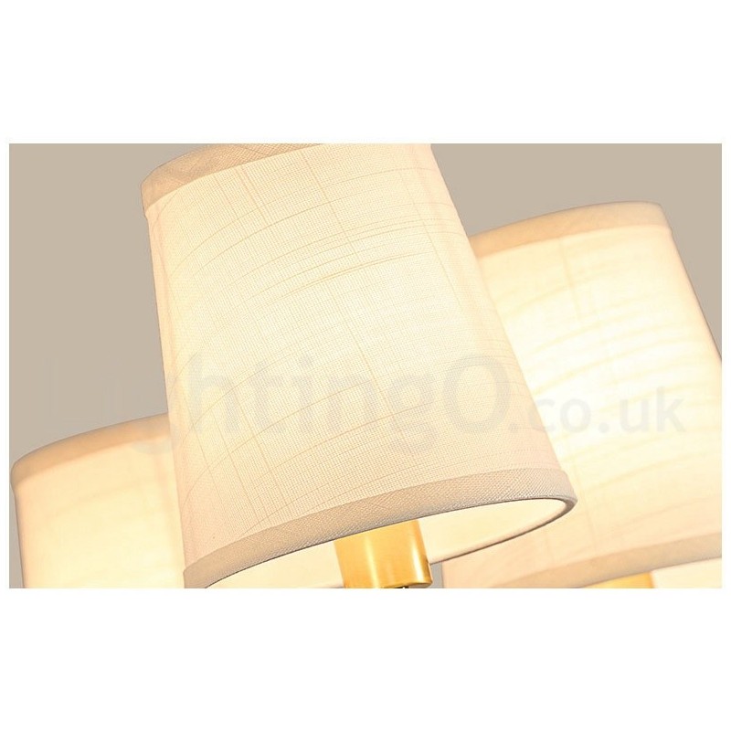 Großer luxuriöser rustikaler Retro-Vintage-Kronleuchter aus reinem Messing mit Stoffschirmen