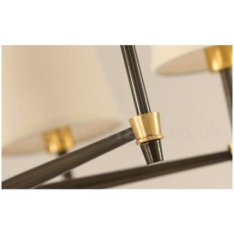 Großer luxuriöser rustikaler Retro-Vintage-Kronleuchter aus reinem Messing mit Stoffschirmen