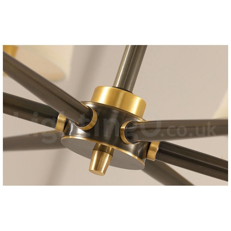 Großer luxuriöser rustikaler Retro-Vintage-Kronleuchter aus reinem Messing mit Stoffschirmen