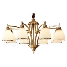 Großer luxuriöser rustikaler Retro-Vintage-Kronleuchter aus reinem Messing mit Glasschirmen