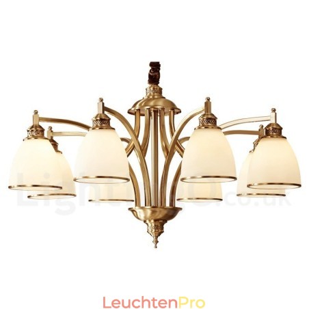 Großer luxuriöser rustikaler Retro-Vintage-Kronleuchter aus reinem Messing mit Glasschirmen Großer luxuriöser rustikaler Retro-Vintage-Kronleuchter aus reinem Messing mit Glasschirmen