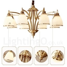 Großer luxuriöser rustikaler Retro-Vintage-Kronleuchter aus reinem Messing mit Glasschirmen
