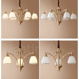 Großer luxuriöser rustikaler Retro-Vintage-Kronleuchter aus reinem Messing mit Glasschirmen