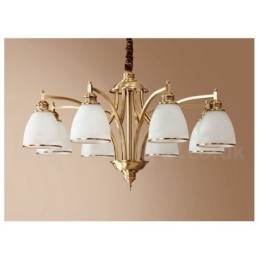Großer luxuriöser rustikaler Retro-Vintage-Kronleuchter aus reinem Messing mit Glasschirmen