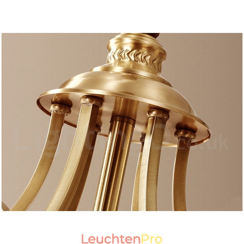 Großer luxuriöser rustikaler Retro-Vintage-Kronleuchter aus reinem Messing mit Glasschirmen