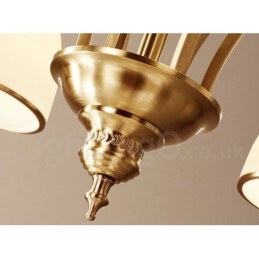 Großer luxuriöser rustikaler Retro-Vintage-Kronleuchter aus reinem Messing mit Glasschirmen