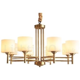 Großer luxuriöser rustikaler Retro-Vintage-Kronleuchter aus reinem Messing mit Glasschirmen