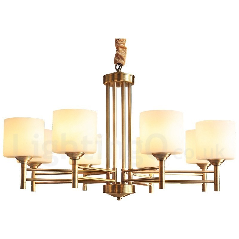 Großer luxuriöser rustikaler Retro-Vintage-Kronleuchter aus reinem Messing mit Glasschirmen
