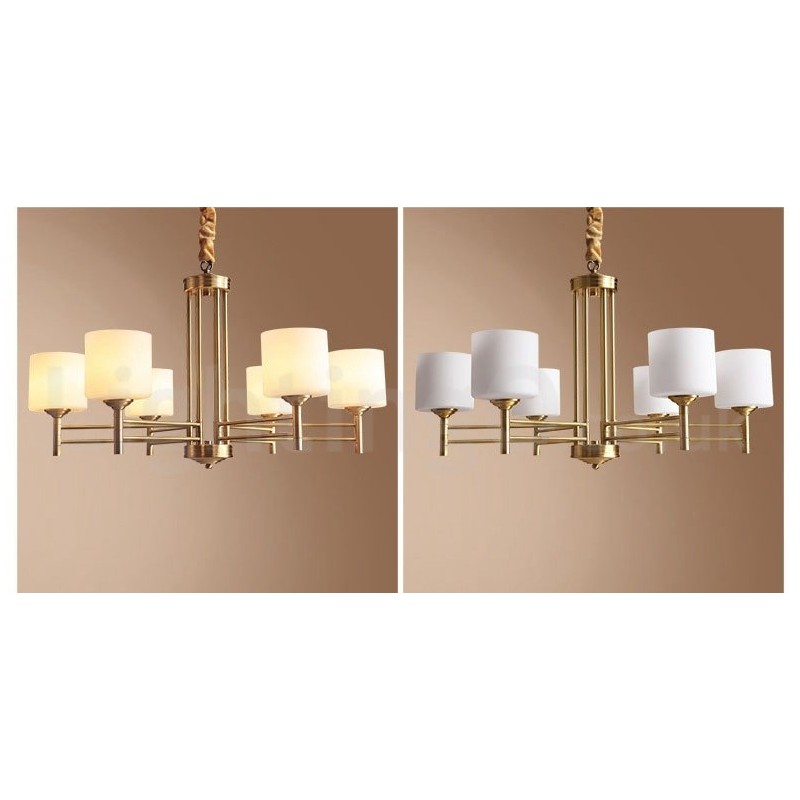 Großer luxuriöser rustikaler Retro-Vintage-Kronleuchter aus reinem Messing mit Glasschirmen