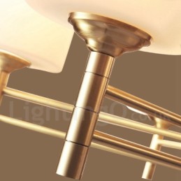 Großer luxuriöser rustikaler Retro-Vintage-Kronleuchter aus reinem Messing mit Glasschirmen
