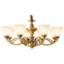 Großer luxuriöser rustikaler Retro-Vintage-Kronleuchter aus reinem Messing mit Glasschirmen