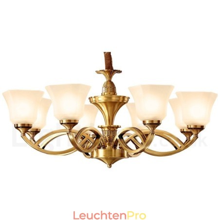 Großer luxuriöser rustikaler Retro-Vintage-Kronleuchter aus reinem Messing mit Glasschirmen Großer luxuriöser rustikaler Retro-Vintage-Kronleuchter aus reinem Messing mit Glasschirmen