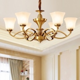 Großer luxuriöser rustikaler Retro-Vintage-Kronleuchter aus reinem Messing mit Glasschirmen