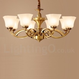 Großer luxuriöser rustikaler Retro-Vintage-Kronleuchter aus reinem Messing mit Glasschirmen