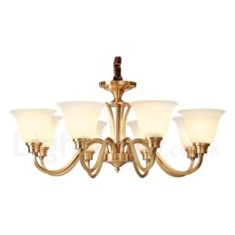 Großer luxuriöser rustikaler Retro-Vintage-Kronleuchter aus reinem Messing mit Glasschirmen