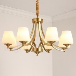 Großer luxuriöser rustikaler Retro-Vintage-Kronleuchter aus reinem Messing mit Glasschirmen