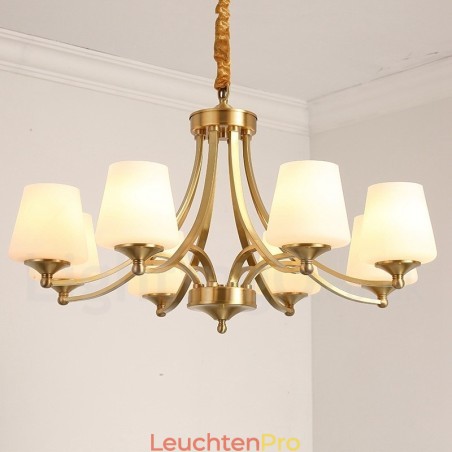 Großer luxuriöser rustikaler Retro-Vintage-Kronleuchter aus reinem Messing mit Glasschirmen Großer luxuriöser rustikaler Retro-Vintage-Kronleuchter aus reinem Messing mit Glasschirmen