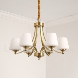 Großer luxuriöser rustikaler Retro-Vintage-Kronleuchter aus reinem Messing mit Glasschirmen