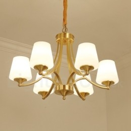Großer luxuriöser rustikaler Retro-Vintage-Kronleuchter aus reinem Messing mit Glasschirmen