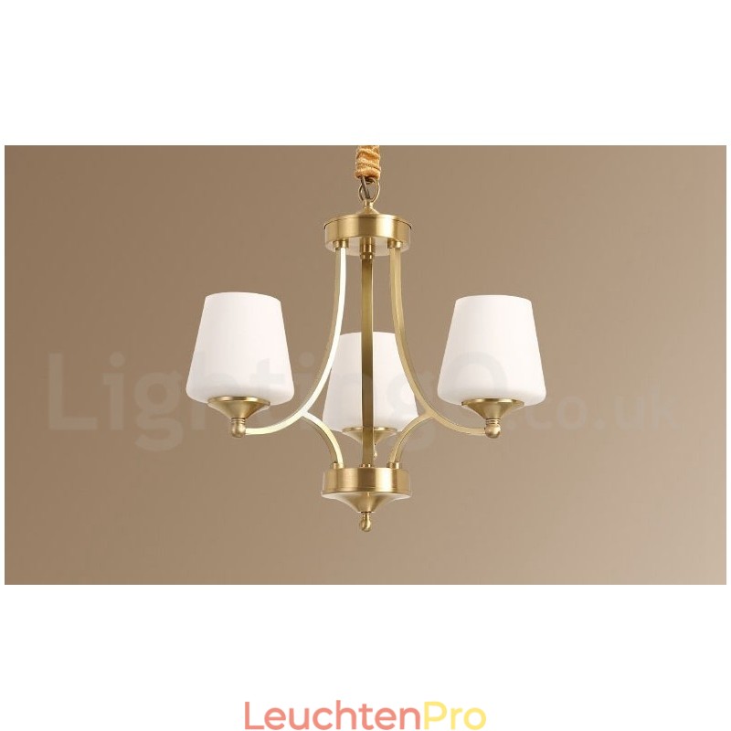Großer luxuriöser rustikaler Retro-Vintage-Kronleuchter aus reinem Messing mit Glasschirmen