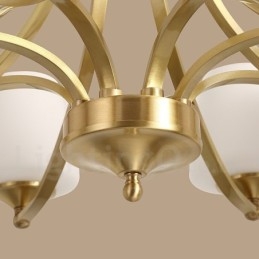 Großer luxuriöser rustikaler Retro-Vintage-Kronleuchter aus reinem Messing mit Glasschirmen