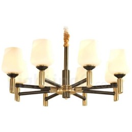 Großer luxuriöser rustikaler Retro-Vintage-Kronleuchter aus reinem Messing mit Glasschirmen