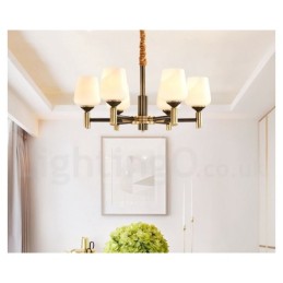 Großer luxuriöser rustikaler Retro-Vintage-Kronleuchter aus reinem Messing mit Glasschirmen