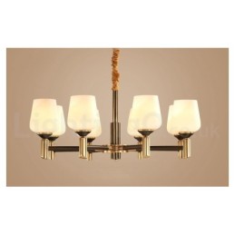 Großer luxuriöser rustikaler Retro-Vintage-Kronleuchter aus reinem Messing mit Glasschirmen