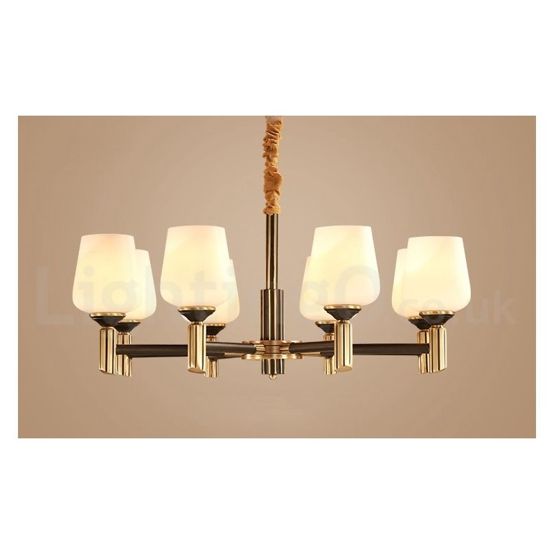 Großer luxuriöser rustikaler Retro-Vintage-Kronleuchter aus reinem Messing mit Glasschirmen