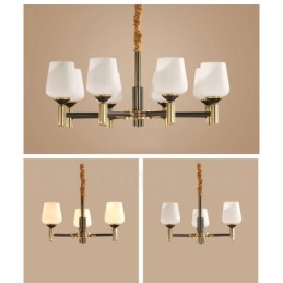 Großer luxuriöser rustikaler Retro-Vintage-Kronleuchter aus reinem Messing mit Glasschirmen